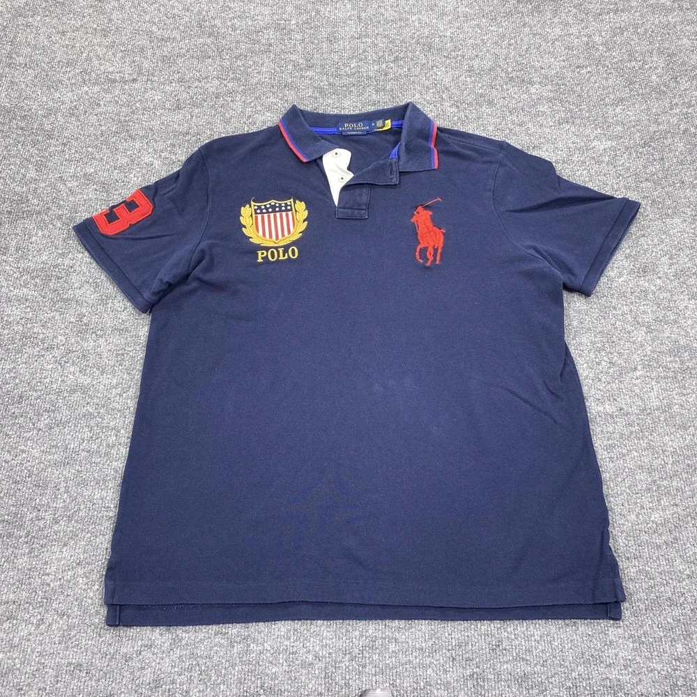 Polo Ralph Lauren Polo Shirt Mens Medium Blue Embroidered Crest Pony 100% Cotton